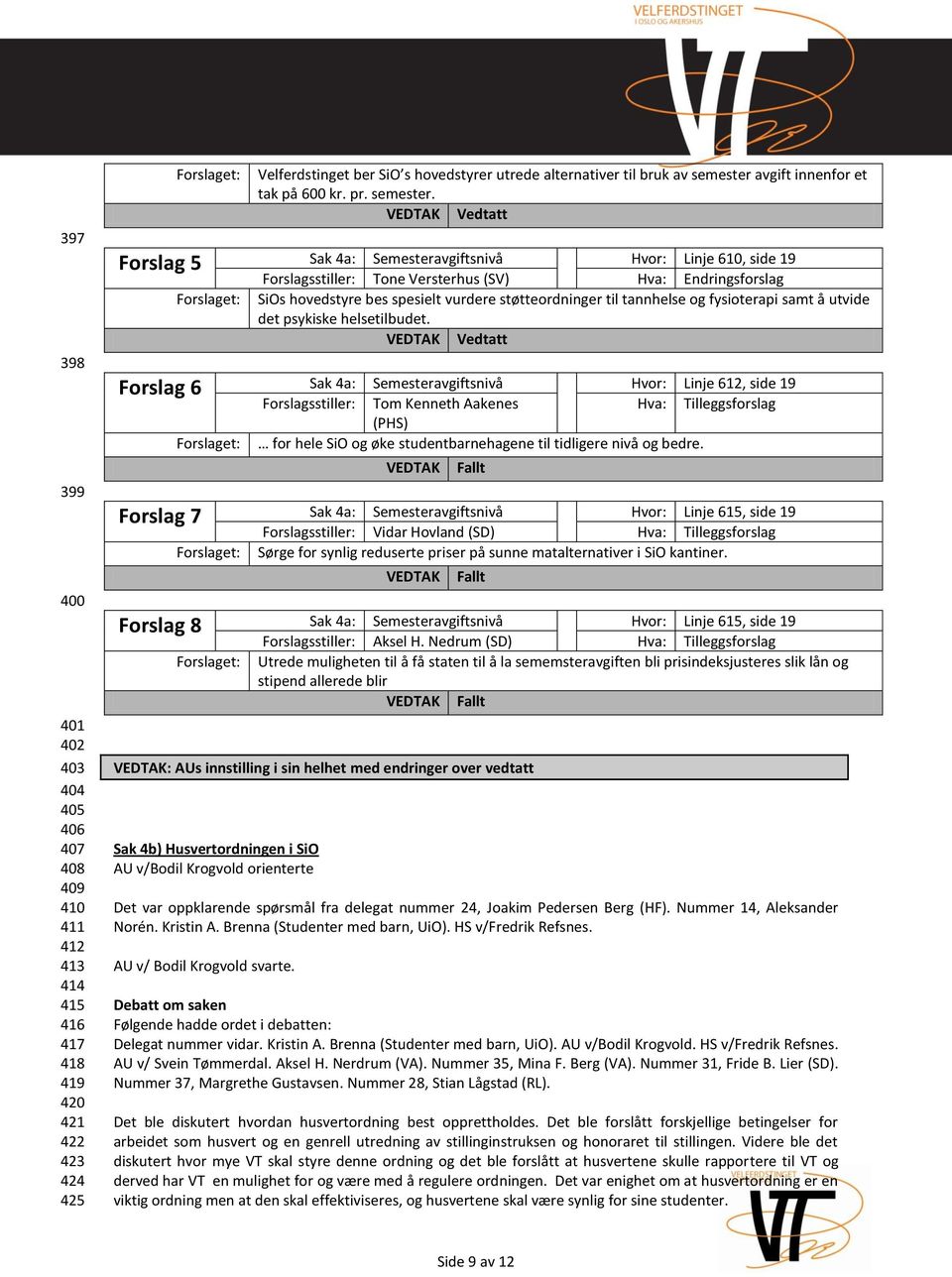 Vedtatt Forslag 5 Sak 4a: Semesteravgiftsnivå Hvor: Linje 610, side 19 Forslagsstiller: Tone Versterhus (SV) Hva: Endringsforslag SiOs hovedstyre bes spesielt vurdere støtteordninger til tannhelse og