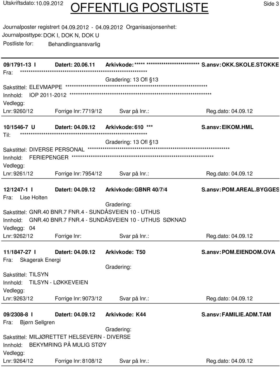 HML 13 Ofl 13 Sakstittel: DIVERSE PERSONAL Innhold: FERIEPENGER Lnr: 9261/12 Forrige lnr: 7954/12 Svar på lnr.: Reg.dato: 04.09.12 12/1247-1 I Datert: 04.09.12 Arkivkode:GBNR 40/7/4 S.ansv: POM.AREAL.