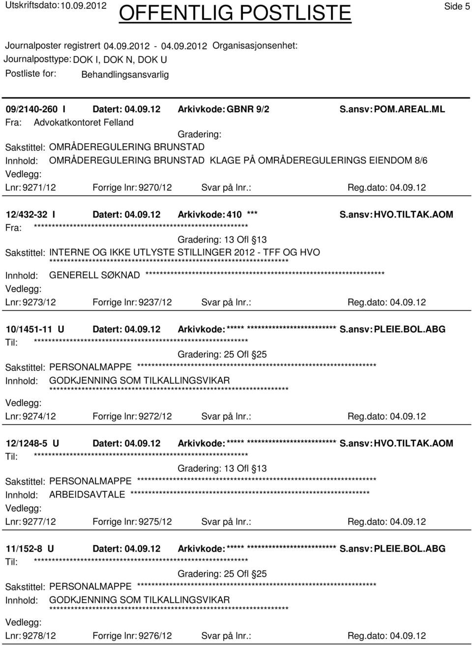 dato: 04.09.12 12/432-32 I Datert: 04.09.12 Arkivkode: 410 *** S.ansv: HVO.TILTAK.