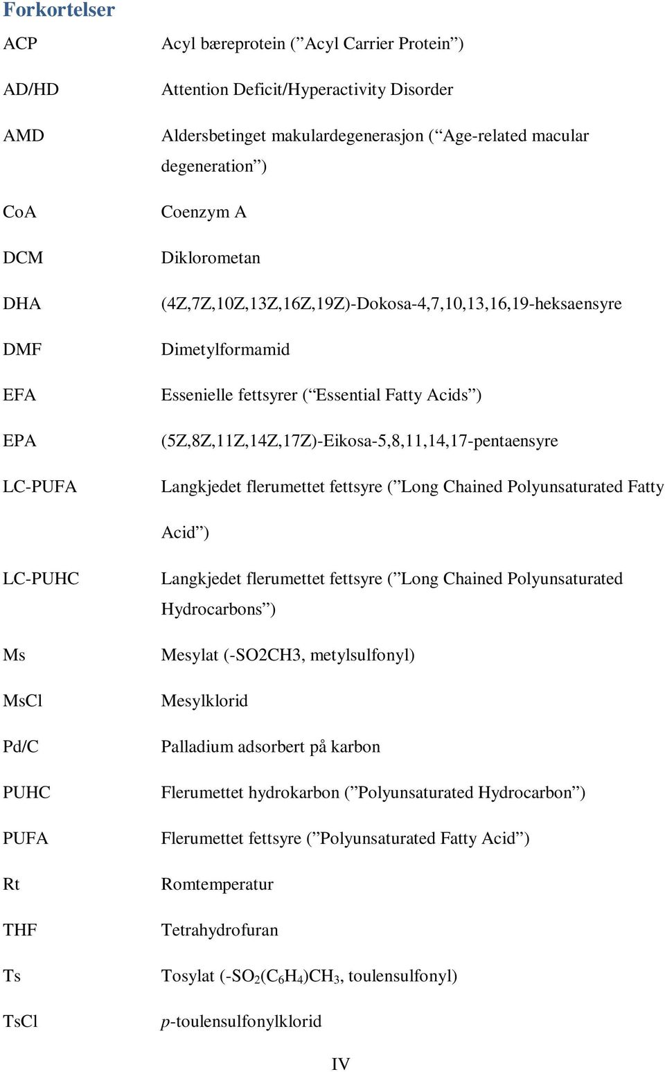 (5Z,8Z,11Z,14Z,17Z)-Eikosa-5,8,11,14,17-pentaensyre Langkjedet flerumettet fettsyre ( Long Chained Polyunsaturated Fatty Acid ) LC-PUHC Ms MsCl Pd/C PUHC PUFA Rt THF Ts TsCl Langkjedet flerumettet