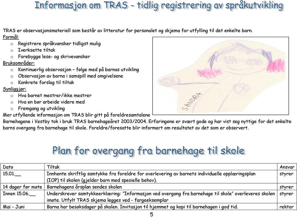 samspill med omgivelsene o Konkrete forslag til tiltak Synliggjør: o Hva barnet mestrer/ikke mestrer o Hva en bør arbeide videre med o Fremgang og utvikling Mer utfyllende informasjon om TRAS blir