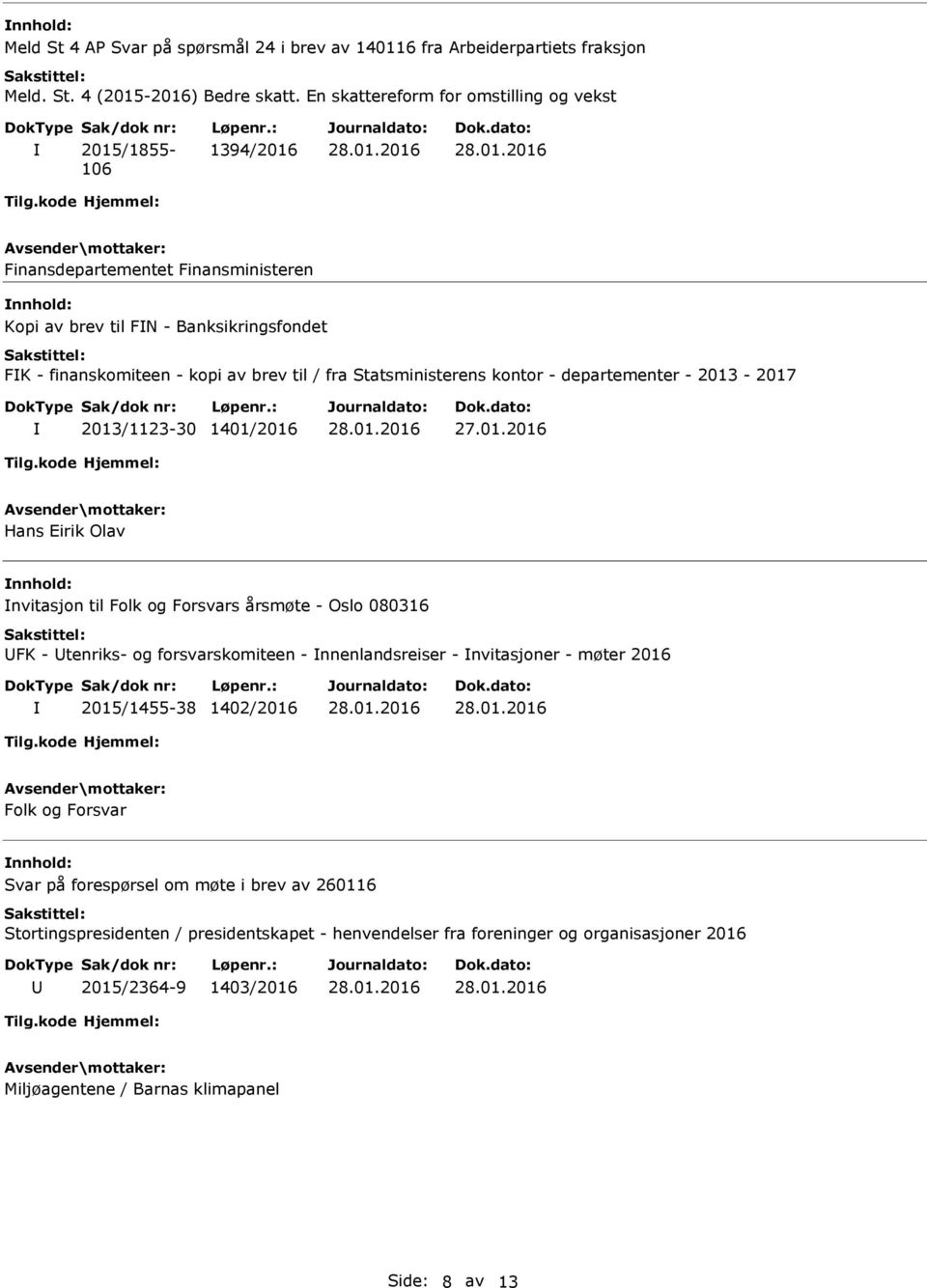 Statsministerens kontor - departementer - 2013