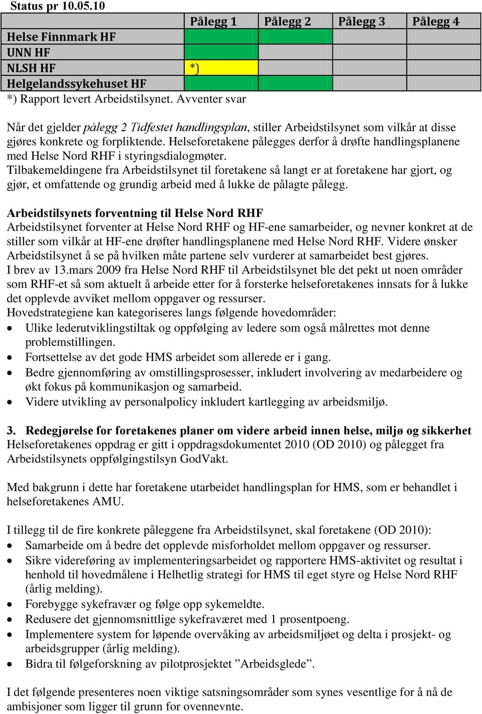 Helseforetakene pålegges derfor å drøfte handlingsplanene med Helse Nord RHF i styringsdialogmøter.