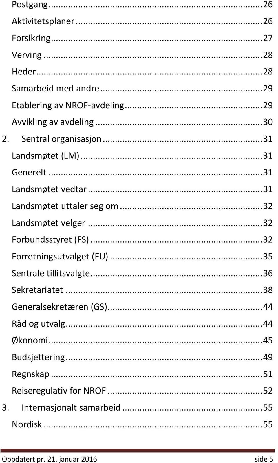 .. 32 Landsmøtet velger... 32 Forbundsstyret (FS)... 32 Forretningsutvalget (FU)... 35 Sentrale tillitsvalgte... 36 Sekretariatet... 38 Generalsekretæren (GS).