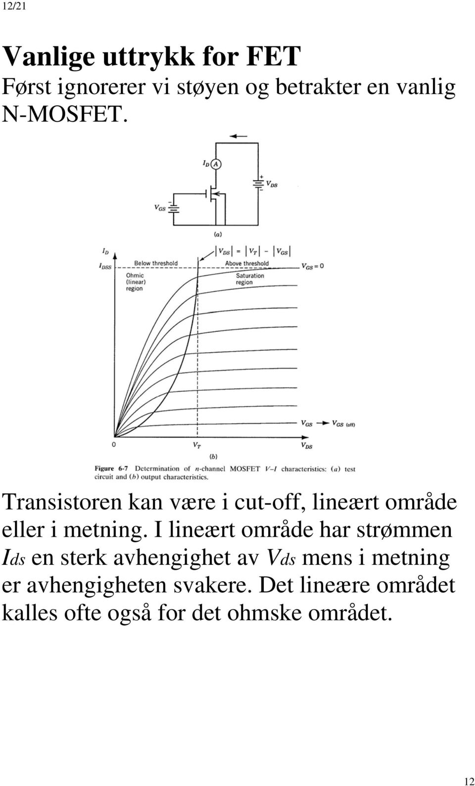 lineært oråde har strøen ds en sterk avhenihet av Vds ens i etnin er