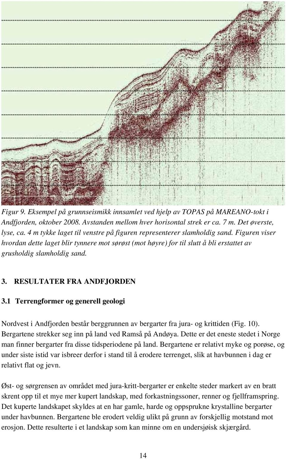 3. RESULTATER FRA ANDFJORDEN 3.1 Terrengformer og generell geologi Nordvest i Andfjorden består berggrunnen av bergarter fra jura- og krittiden (Fig. 10).