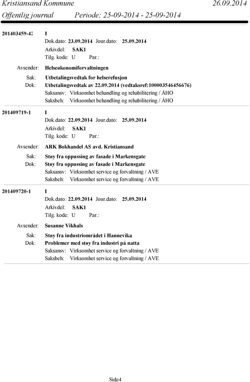 201409719-1 I Dok.dato: 22.09.2014 Jour.dato: 25.09.2014 ARK Bokhandel AS avd.