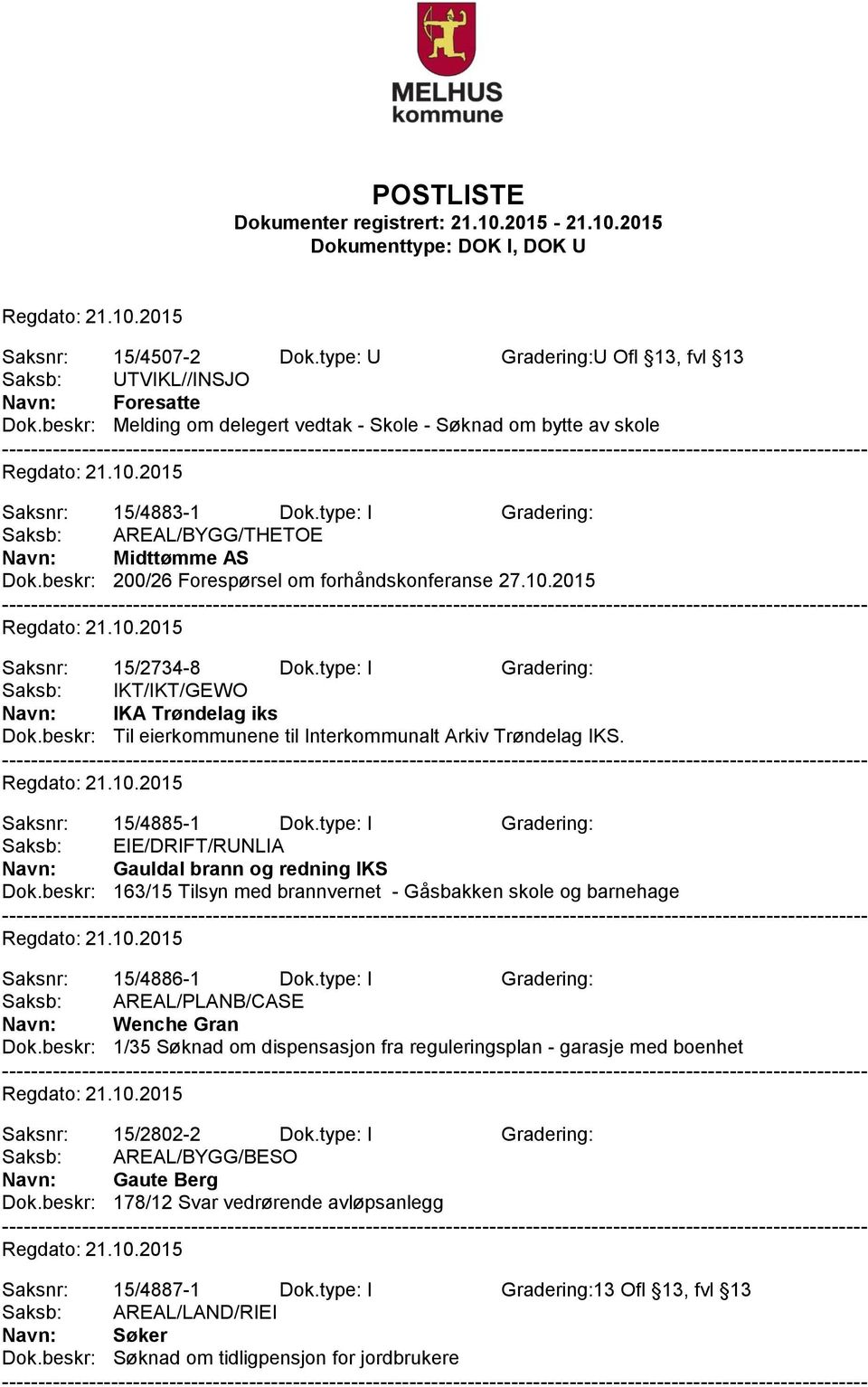 type: I Gradering: Saksb: IKT/IKT/GEWO Navn: IKA Trøndelag iks Dok.beskr: Til eierkommunene til Interkommunalt Arkiv Trøndelag IKS. Saksnr: 15/4885-1 Dok.