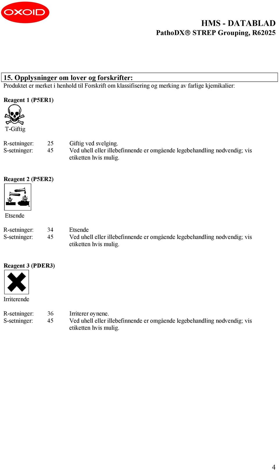 kjemikalier: T-Giftig R-setninger: 25 Giftig ved svelging.