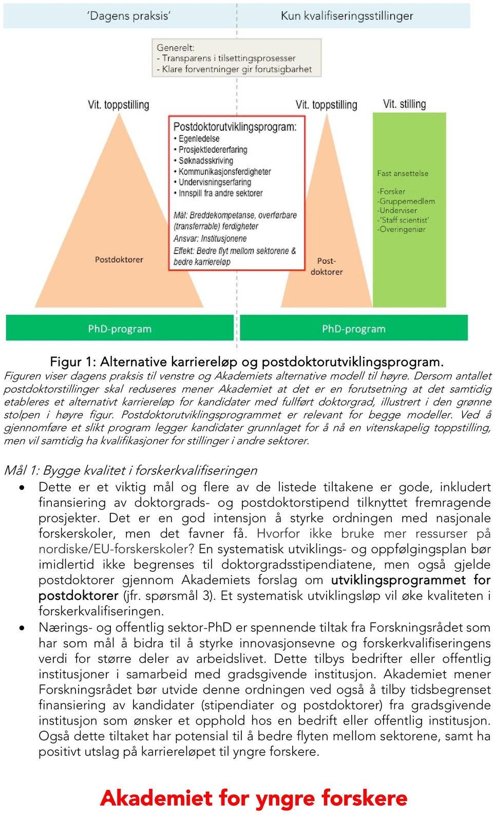 den grønne stolpen i høyre figur. Postdoktorutviklingsprogrammet er relevant for begge modeller.