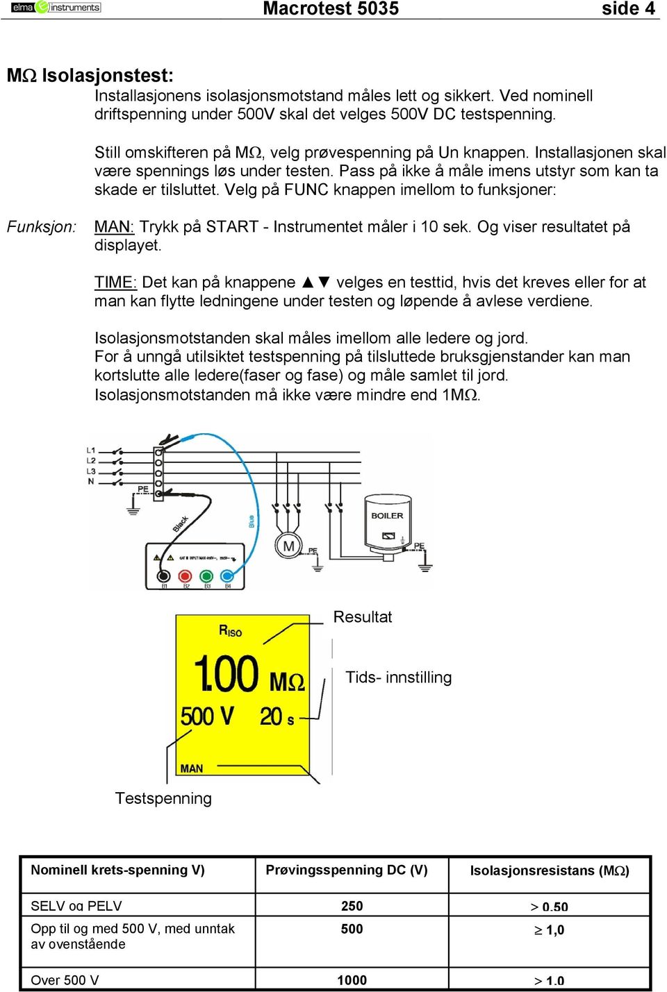 Velg på FUNC knappen imellom to funksjoner: Funksjon: MAN: Trykk på START - Instrumentet måler i 10 sek. Og viser resultatet på displayet.