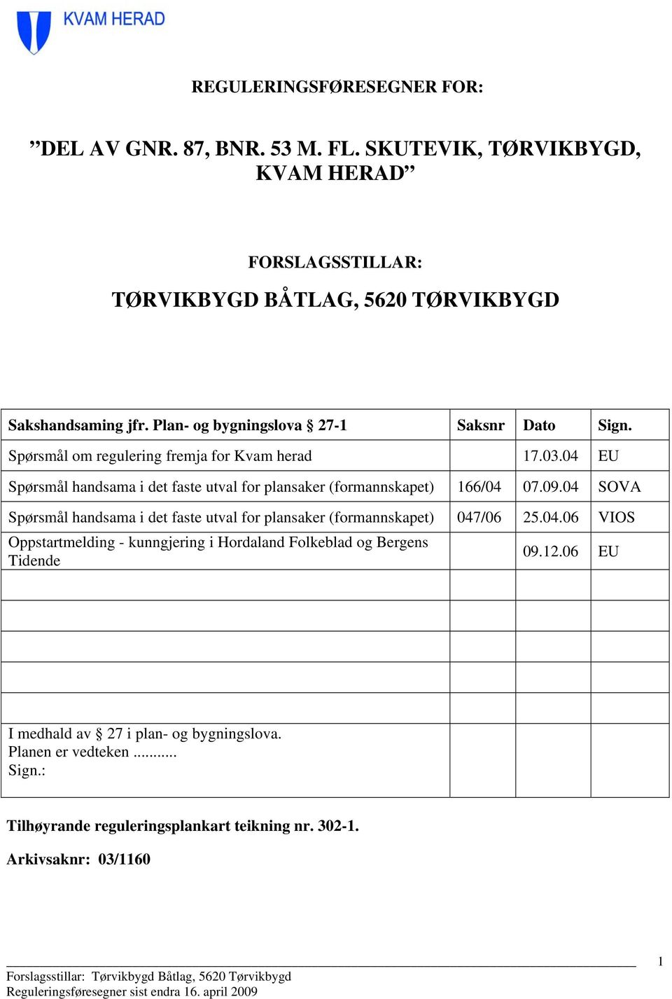 04 EU Spørsmål handsama i det faste utval for plansaker (formannskapet) 166/04 07.09.