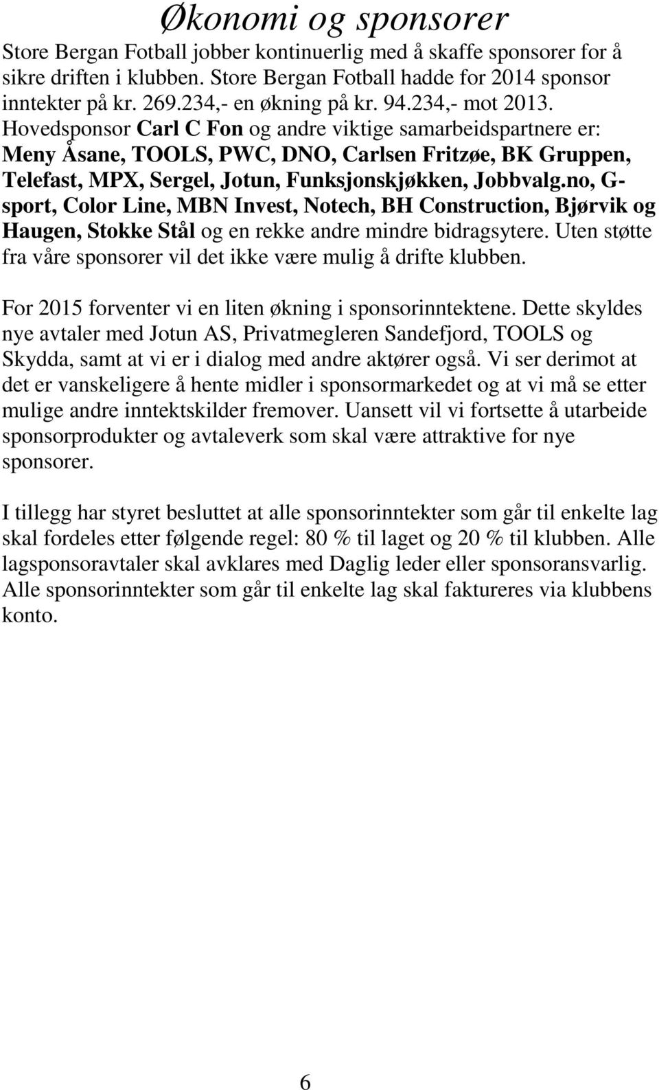 Hovedsponsor Carl C Fon og andre viktige samarbeidspartnere er: Meny Åsane, TOOLS, PWC, DNO, Carlsen Fritzøe, BK Gruppen, Telefast, MPX, Sergel, Jotun, Funksjonskjøkken, Jobbvalg.