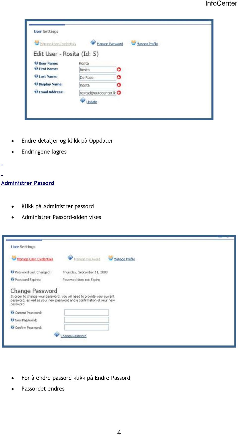 passord Administrer Passord-siden vises For å