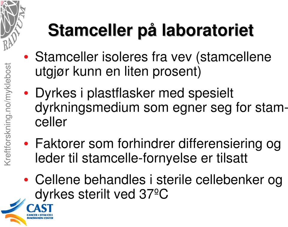 for stamceller Faktorer som forhindrer differensiering og leder til