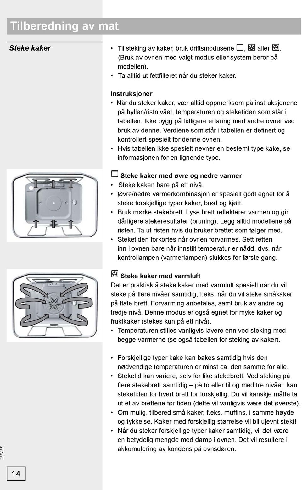 Ikke bygg på tidligere erfaring med andre ovner ved bruk av denne. Verdiene som står i tabellen er defi nert og kontrollert spesielt for denne ovnen.