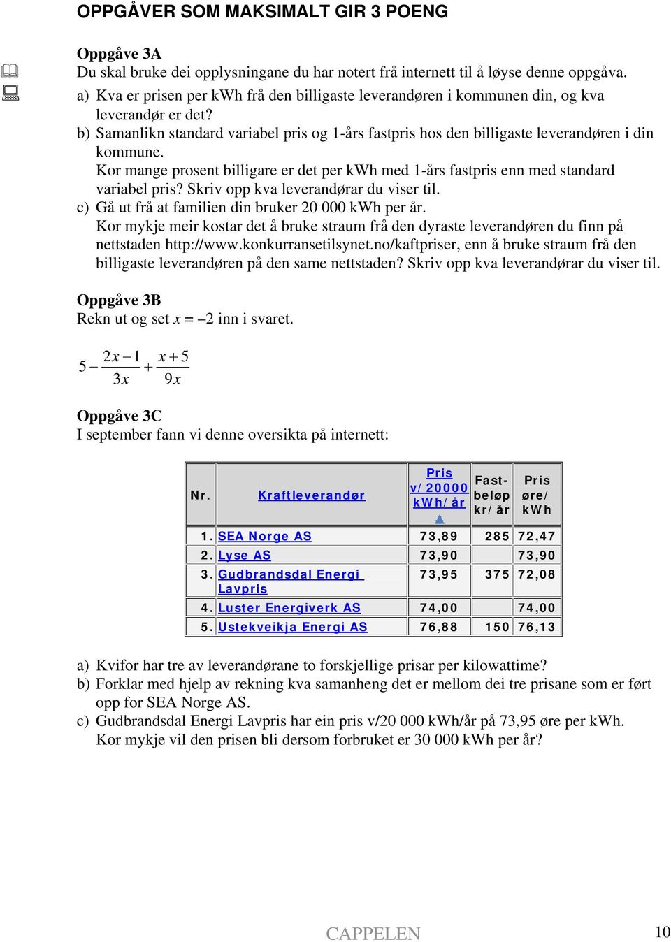 Kor mange prosent billigare er det per kwh med 1-års fastpris enn med standard variabel pris? Skriv opp kva leverandørar du viser til. c) Gå ut frå at familien din bruker 20 000 kwh per år.