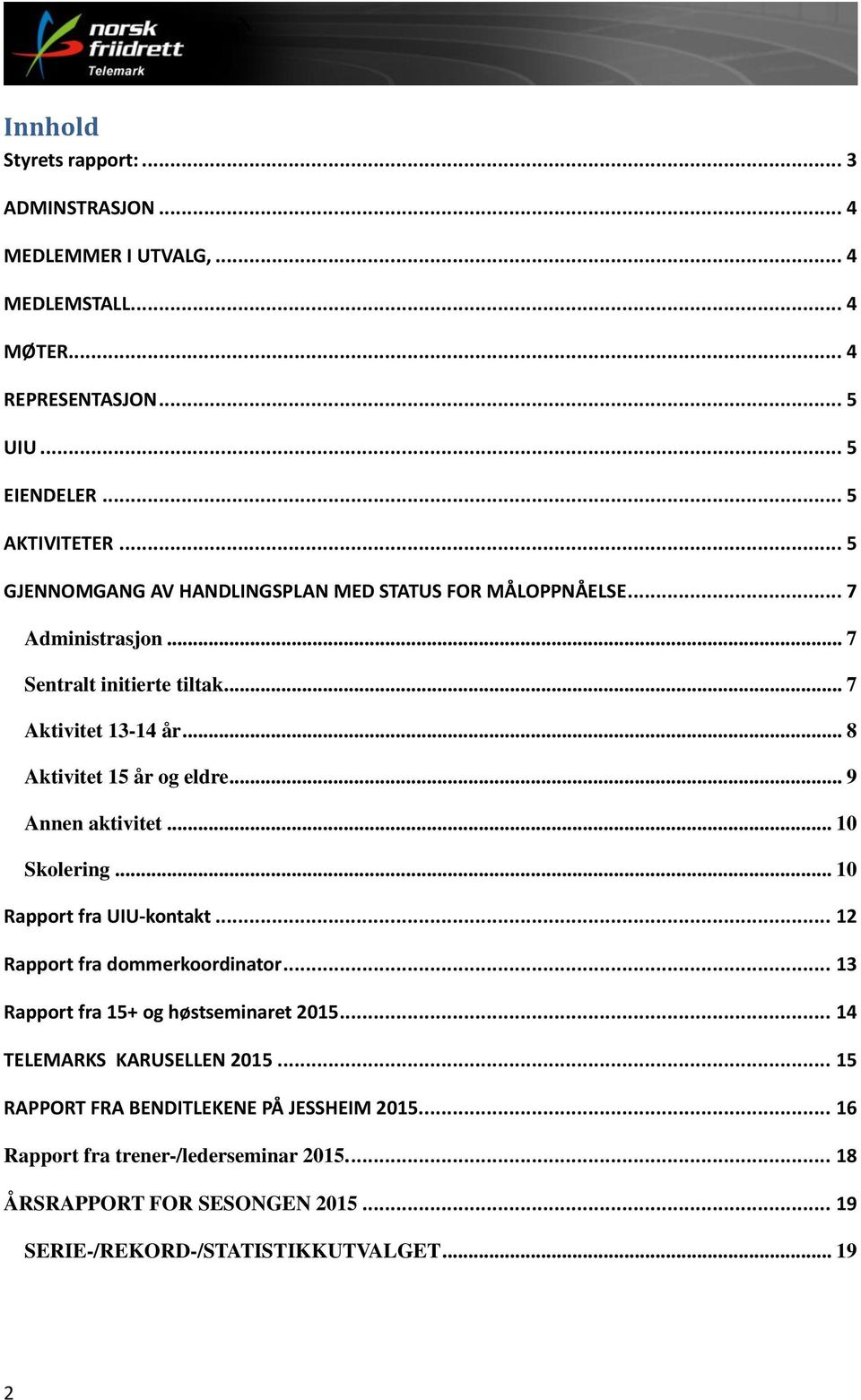 .. 9 Annen aktivitet... 10 Skolering... 10 Rapport fra UIU-kontakt... 12 Rapport fra dommerkoordinator... 13 Rapport fra 15+ og høstseminaret 2015.