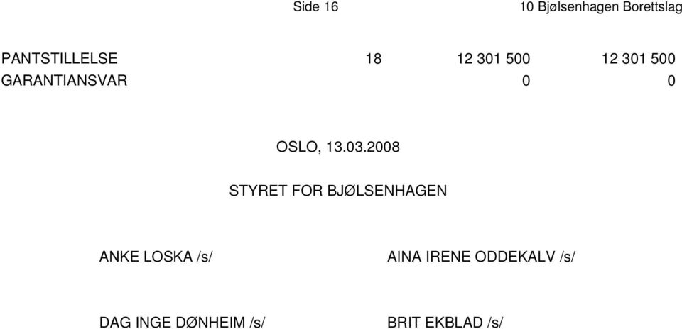 2008 STYRET FOR BJØLSENHAGEN ANKE LOSKA /s/ AINA