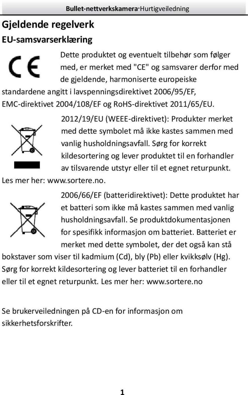 2012/19/EU (WEEE-direktivet): Produkter merket med dette symbolet må ikke kastes sammen med vanlig husholdningsavfall.