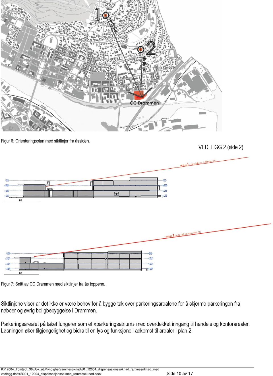 boligbebyggelse i Drammen. Parkeringsarealet på taket fungerer som et «parkeringsatrium» med overdekket inngang til handels og kontorarealer.