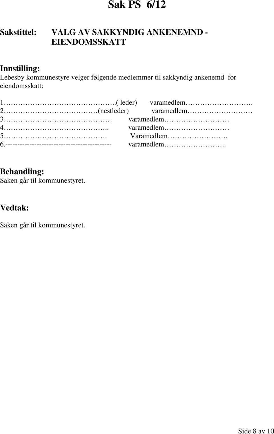 .( leder) varamedlem. 2 (nestleder) varamedlem 3 varamedlem 4.. varamedlem 5.