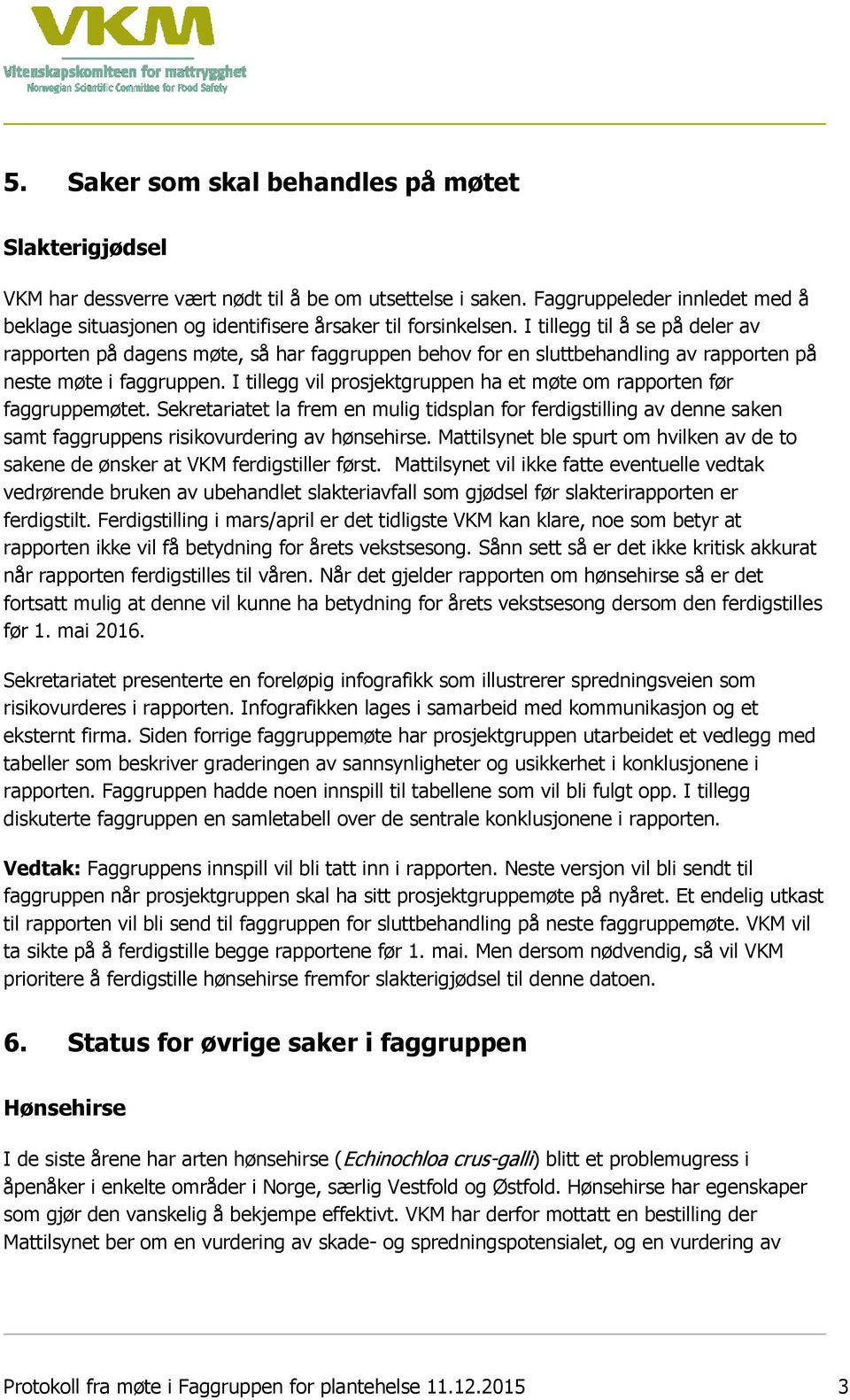 I tillegg til å se på deler av rapporten på dagens møte, så har faggruppen behov for en sluttbehandling av rapporten på neste møte i faggruppen.