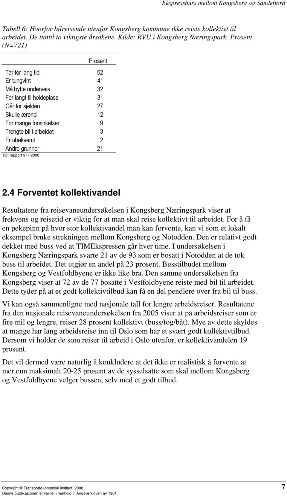 ubekvemt 2 Andre grunner 21 TØI rapport 977/2008 2.