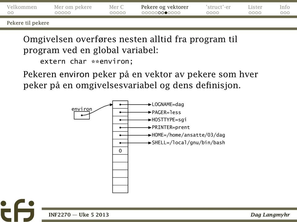 som hver peker på en omgivelsesvariabel og dens definisjon.