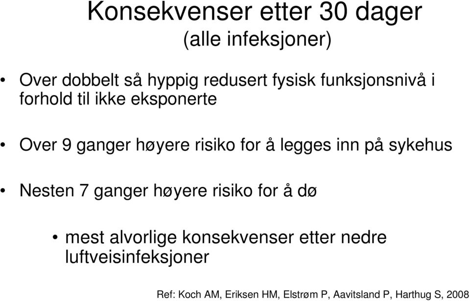 inn på sykehus Nesten 7 ganger høyere risiko for å dø mest alvorlige konsekvenser etter