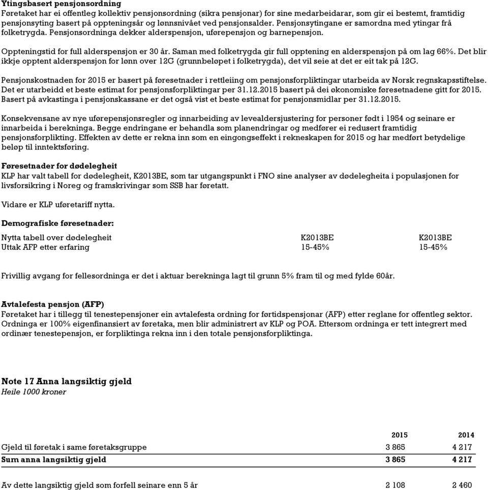 Oppteningstid for full alderspensjon er 30 år. Saman med folketrygda gir full opptening en alderspensjon på om lag 66%.