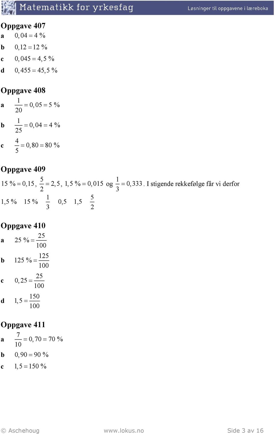 I stigende rekkefølge får vi derfor 3 1 5 1,5 % 15 % 0,5 1,5 3 2 Oppgave 410 25 a 25 % = d 125 125 % =