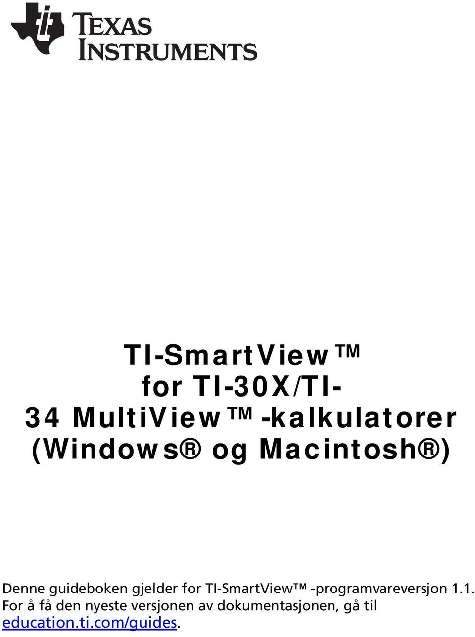 TI-SmartView -programvareversjon 1.