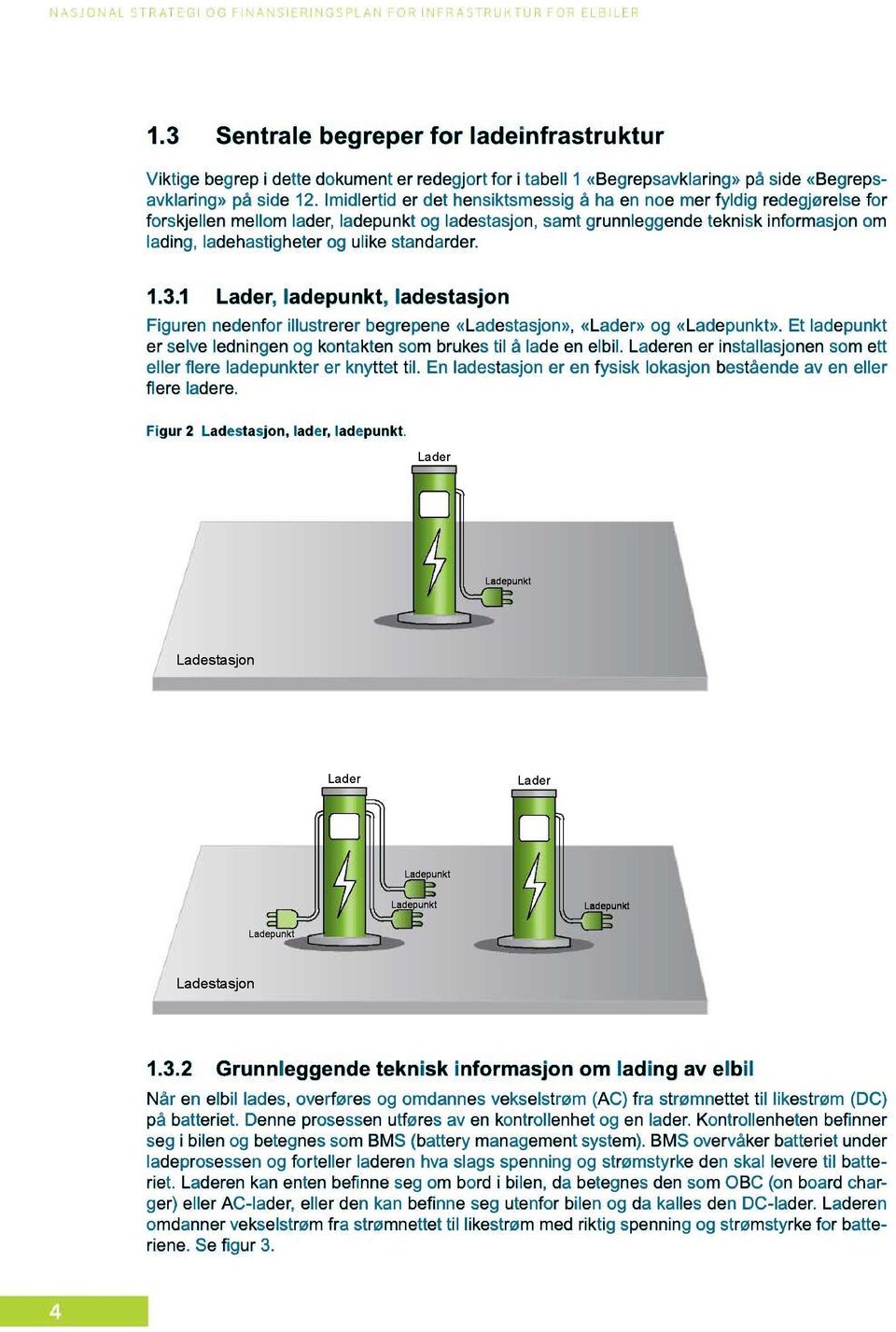 Imidlertid er det hensiktsmessig å ha en noe mer fyldig redegjørelse for forskjellen mellom lader, ladepunkt og ladestasjon, samt grunnleggende teknisk informasjon om lading, ladehastigheter og ulike