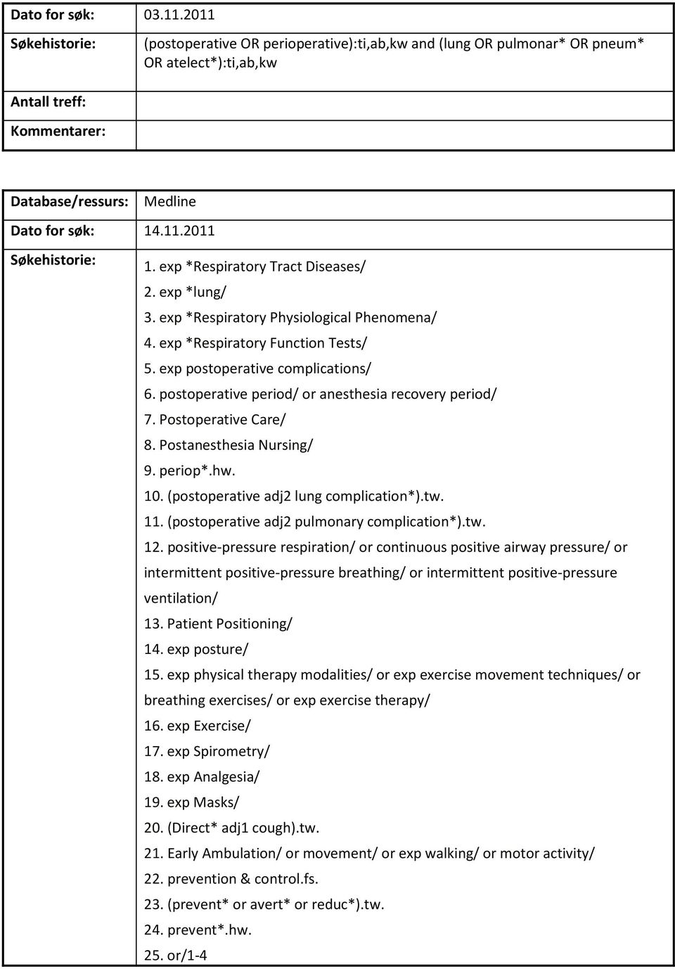 Postanesthesia Nursing/ 9. periop*.hw. 10. (postoperative adj2 lung complication*).tw. 11. (postoperative adj2 pulmonary complication*).tw. 12.