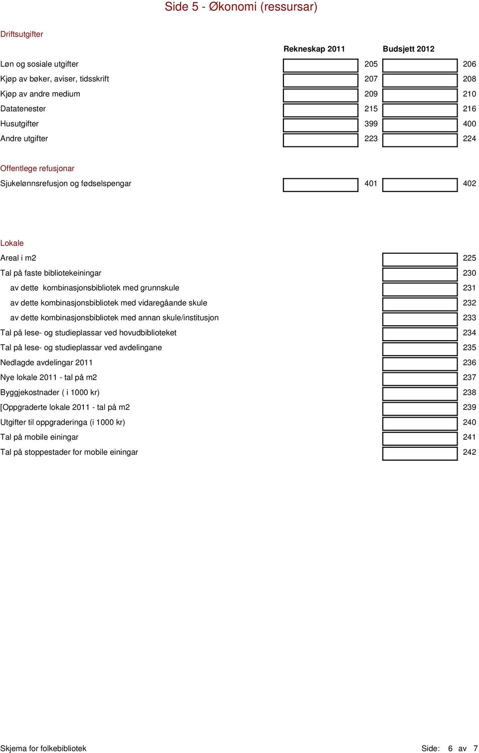 med grunnskule 231 av dette kombinasjonsbibliotek med vidaregåande skule 232 av dette kombinasjonsbibliotek med annan skule/institusjon 233 Tal på lese- og studieplassar ved hovudbiblioteket 234 Tal