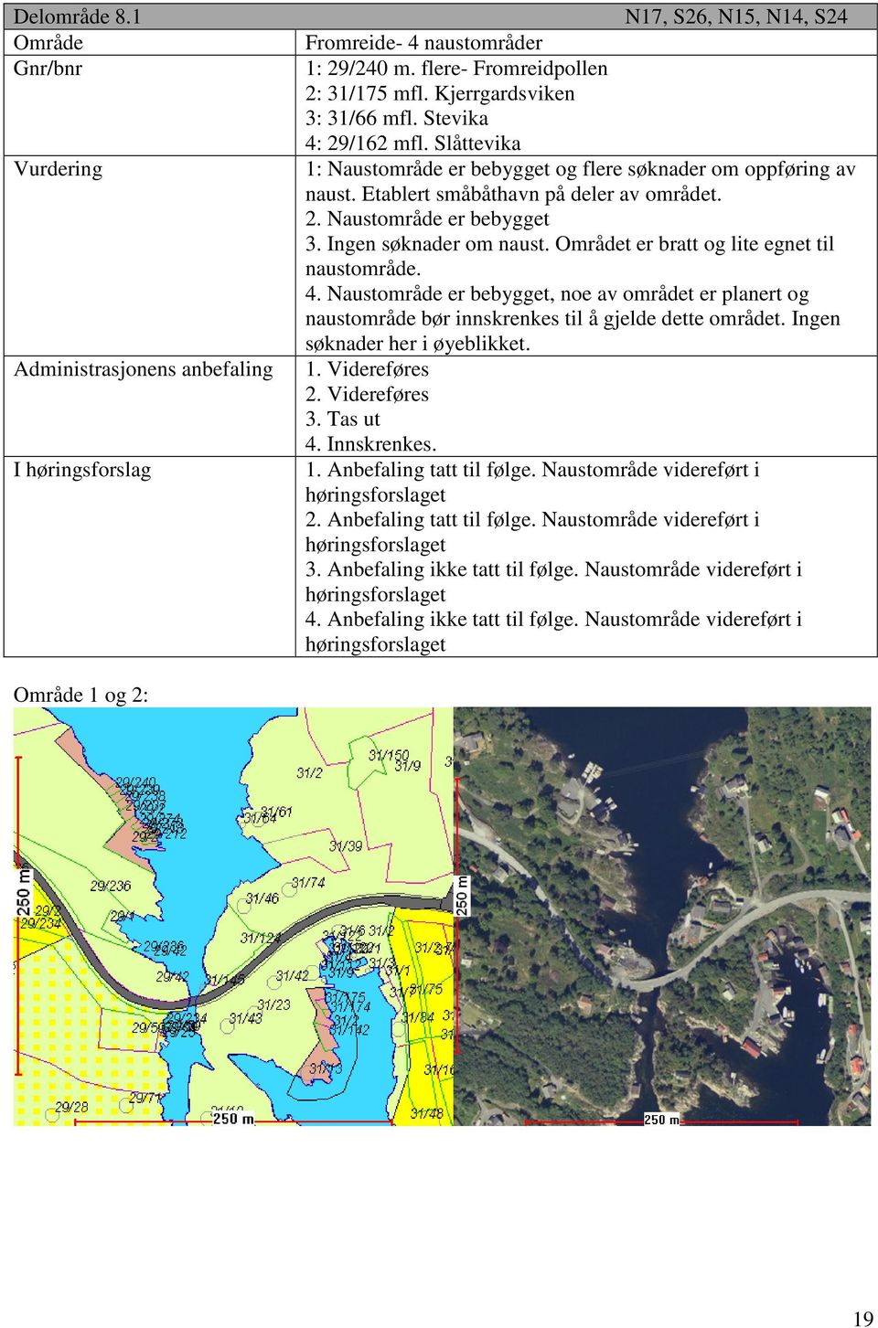 t er bratt og lite egnet til naustområde. 4. Naustområde er bebygget, noe av området er planert og naustområde bør innskrenkes til å gjelde dette området. Ingen søknader her i øyeblikket. 1.