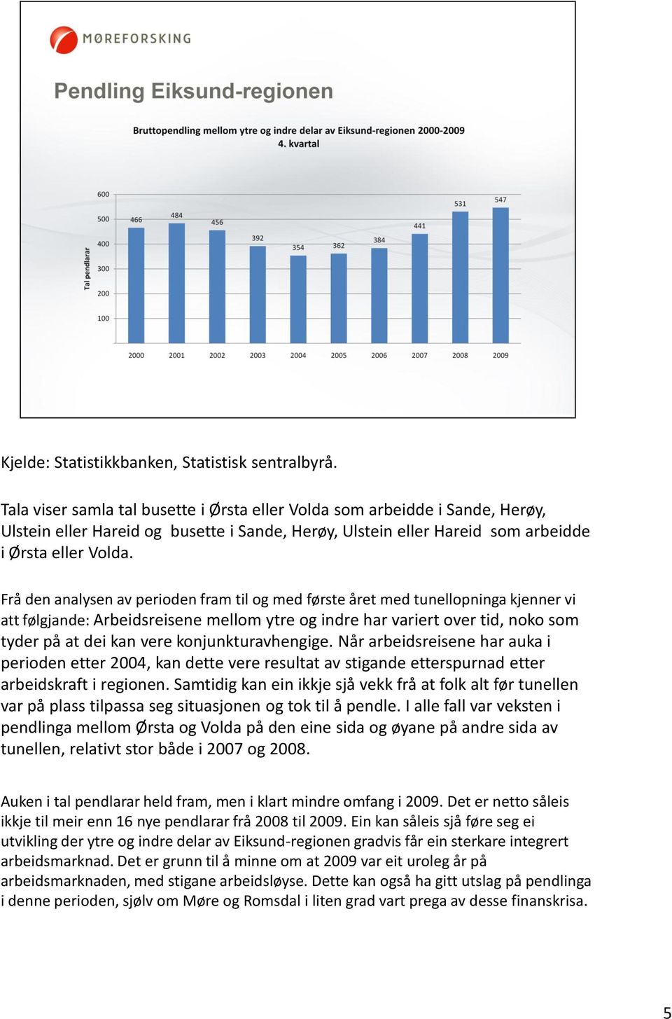 Frå den analysen av perioden fram til og med første året med tunellopninga kjenner vi att følgjande: Arbeidsreisene mellom ytre og indre har variert over tid, noko som tyder på at dei kan vere