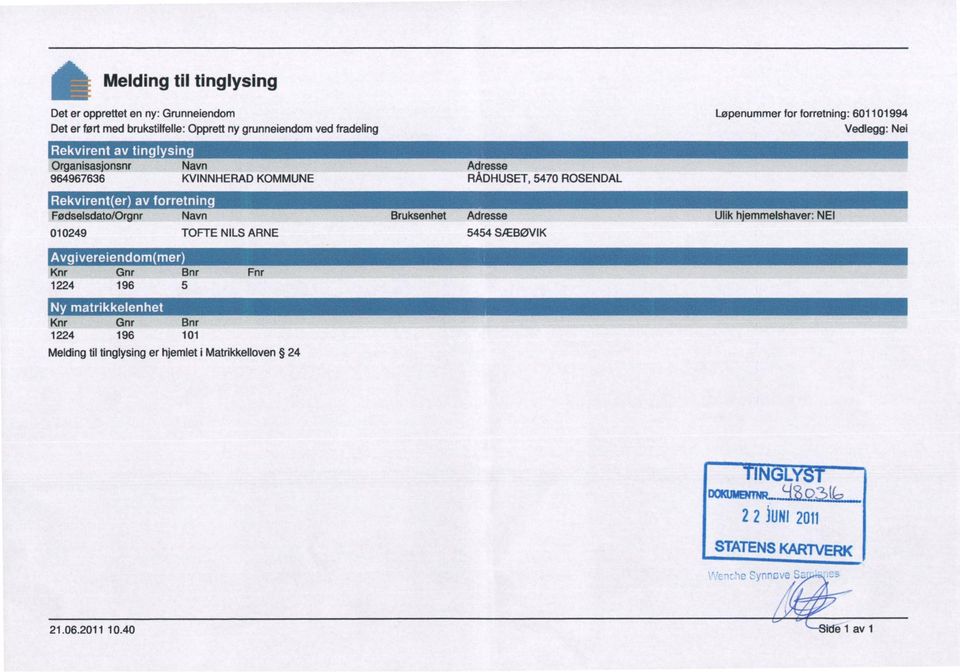 Fødselsdato/Orgnr Navn Bruksenhet Adresse Ulik hjemmeishaver: NEI 010249 TOFTE NILS ARNE 5454 SÆBØVIK.