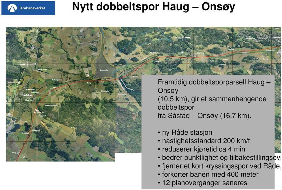 ny Råde stasjon hastighetsstandard 200 km/t reduserer kjøretid ca 4 min bedrer