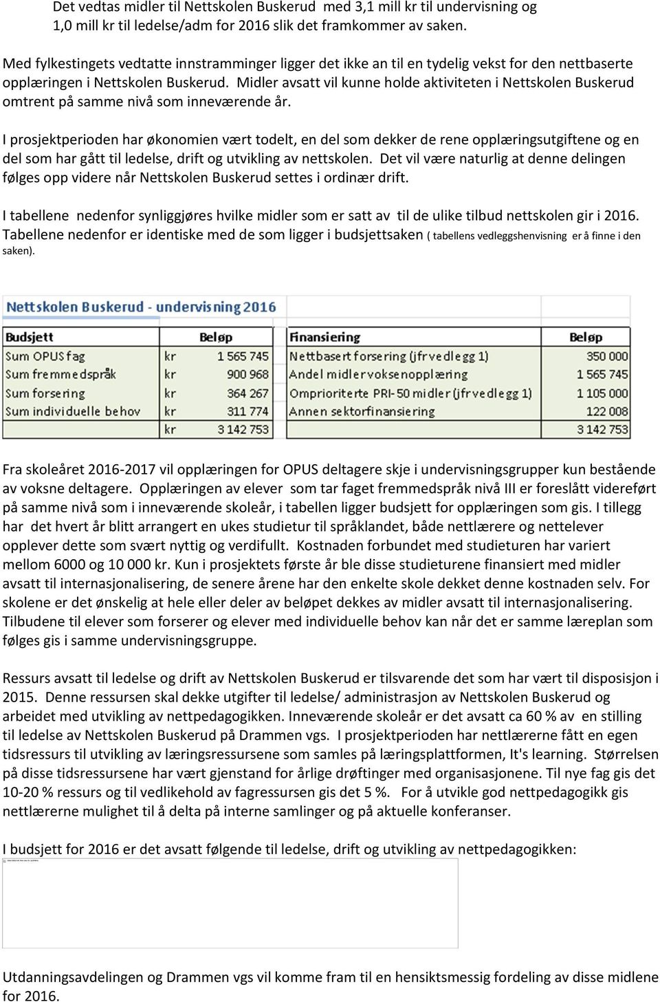 Midler avsatt vil kunne holde aktiviteten i Nettskolen Buskerud omtrent på samme nivå som inneværende år.