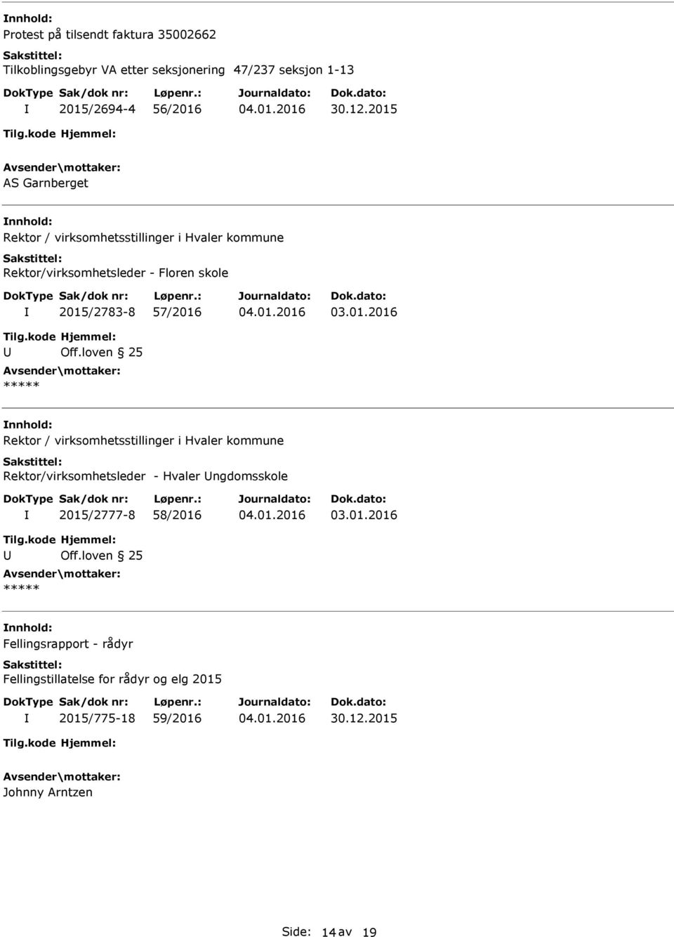 57/2016 nnhold: Rektor / virksomhetsstillinger i Hvaler kommune Rektor/virksomhetsleder - Hvaler ngdomsskole 2015/2777-8 58/2016