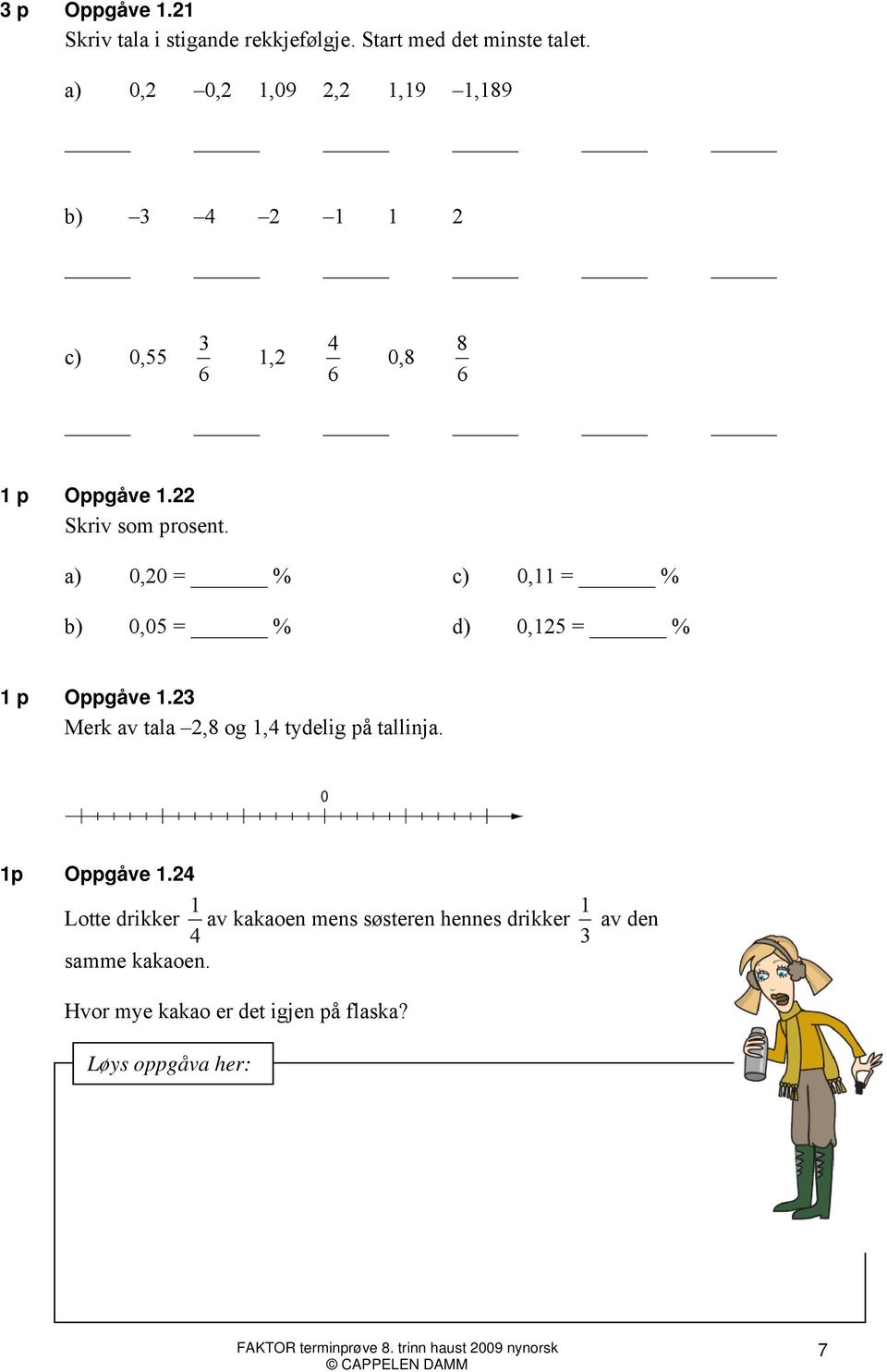 a) 0,20 = % c) 0,11 = % b) 0,05 = % d) 0,125 = % 1 p Oppgåve 1.