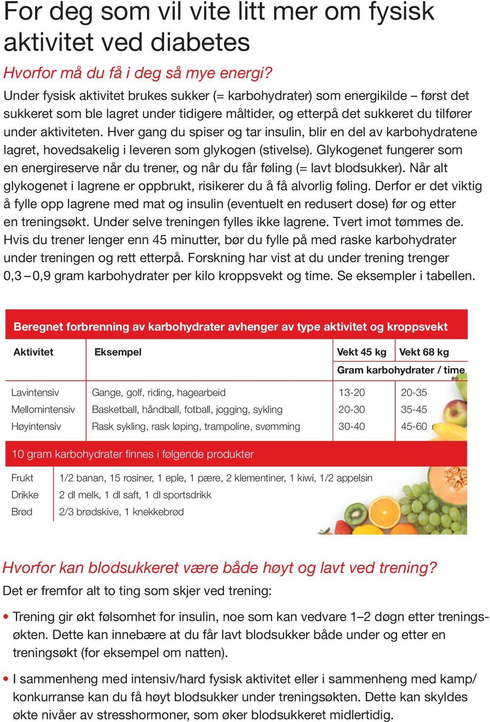 Hver gang du spiser og tar insulin, blir en del av karbohydratene lagret, hovedsakelig i leveren som glykogen (stivelse).