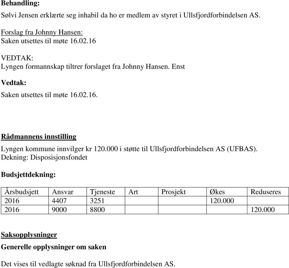 000 i støtte til Ullsfjordforbindelsen AS (UFBAS).