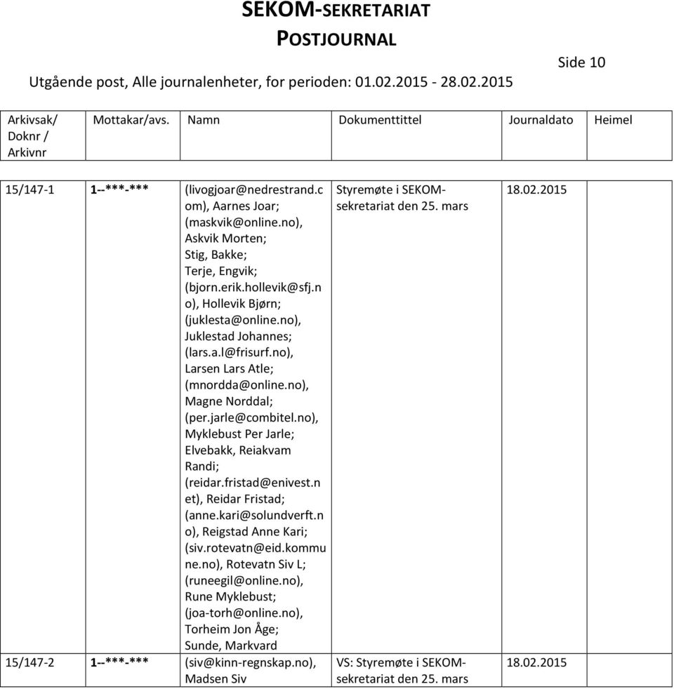 no), Myklebust Per Jarle; Elvebakk, Reiakvam Randi; (reidar.fristad@enivest.n et), Reidar Fristad; (anne.kari@solundverft.n o), Reigstad Anne Kari; (siv.rotevatn@eid.kommu ne.