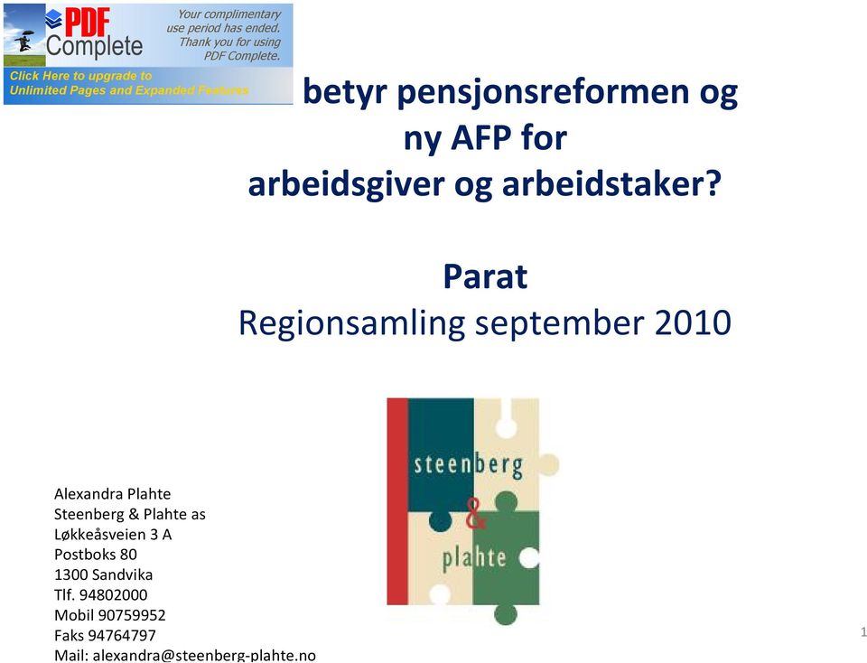 Parat Regionsamling september 2010 Alexandra Plahte Steenberg &