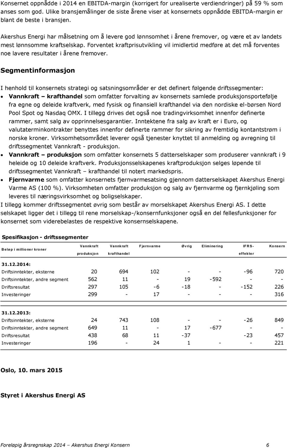 Akershus Energi har målsetning om å levere god lønnsomhet i årene fremover, og være et av landets mest lønnsomme kraftselskap.