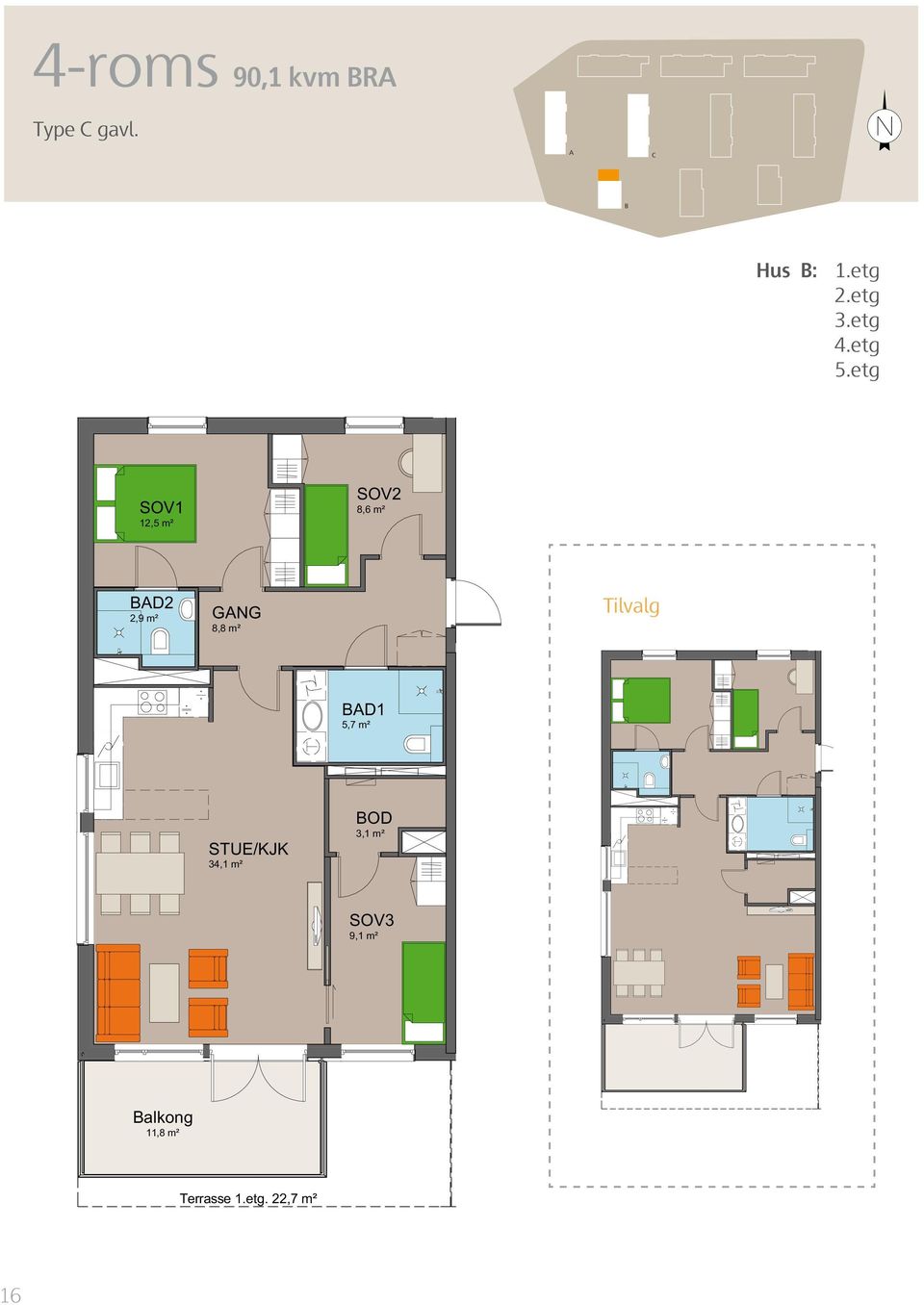 3,1 m² SOV3 9,1 m² S 12 alkong 11,8 m² Terrasse 1.etg.