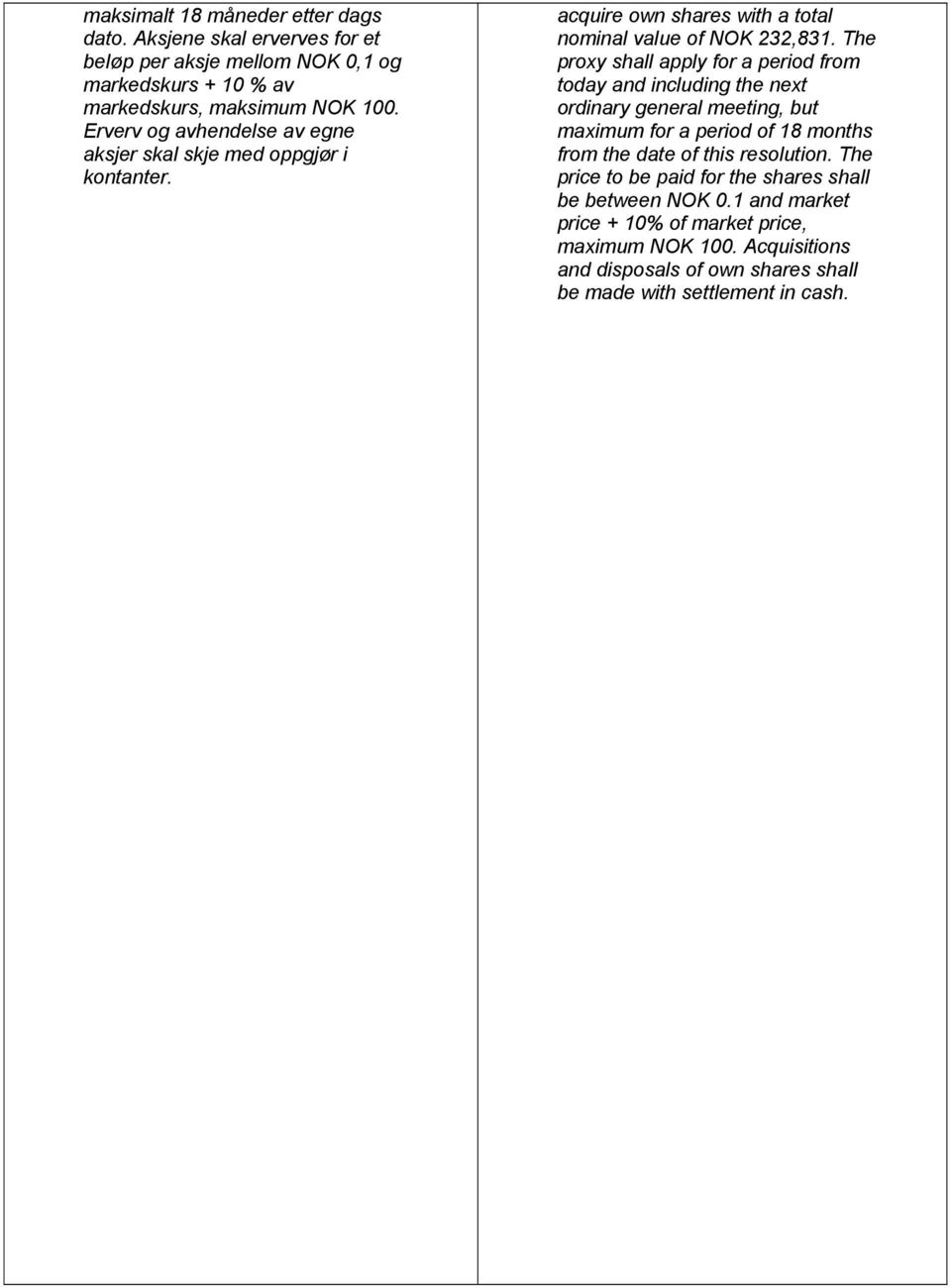 The proxy shall apply for a period from today and including the next ordinary general meeting, but maximum for a period of 18 months from the date of this